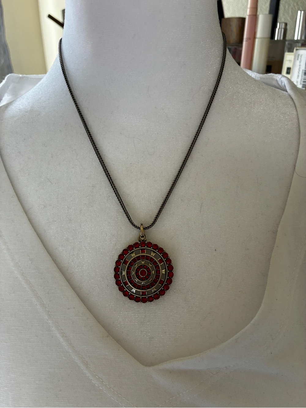 Touchstone Vintage-Style Red Circular Pendant Necklace